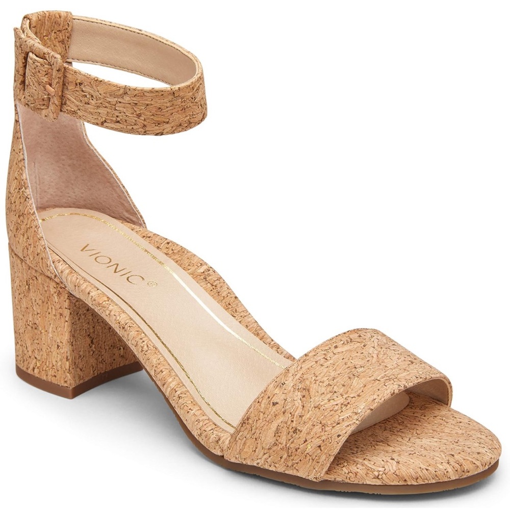 Vionic Cork Block Heel Ankle-Strap Sandal in Natural